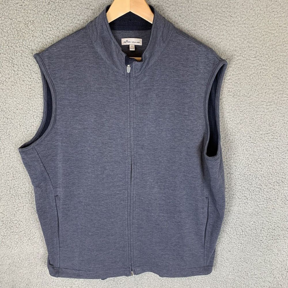 Peter Millar Vest Mens L Blue Full Zip Performance Golf Pockets Lightweight